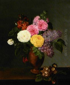 Vase Med Roser Og Syrener Pa En Karm by Claudius Ditlev Fritzsch
