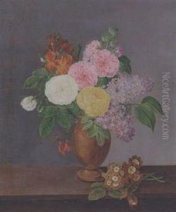 Roser Og Syrener I En Vase Pa En Karm by Claudius Ditlev Fritzsch