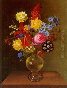 Opstilling Med Brogede Blomstrer I En Vase Pa En Stenkarm by Claudius Ditlev Fritzsch