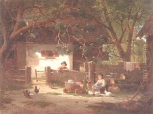 Spielende Kinder Vor Einem Bauernhaus by Bernhard Froehlich