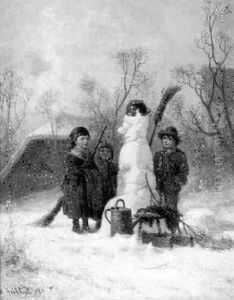 Drei Bauernkinder Bewundern Ihren Schneemann by Bernhard Froehlich