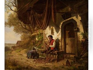 Oberbayerischer Fischer Beim Netzflicken Vor Seinem Haus by Ernst Froehlich