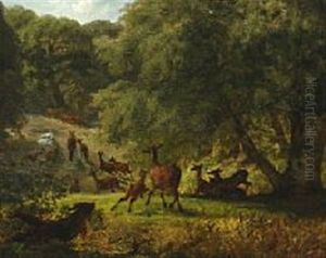 A Herd Of Deer Is Chased By A Dog