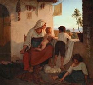 An Italian Woman And Her Children Awaiting The Homecoming Of Husband And Father by Lorenz Frolich