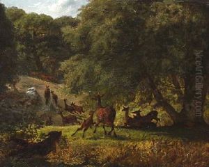 A Dog Scares Deer In The Deer Garden by Lorenz Frolich