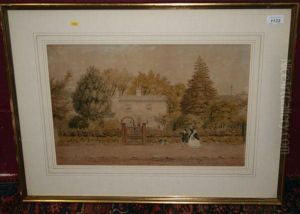 Figures Walking Along A Street by William Frederick Austin