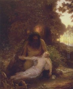 Aftenstemning Med Vildmand Og Skovnymfe by Lorenz Frolich