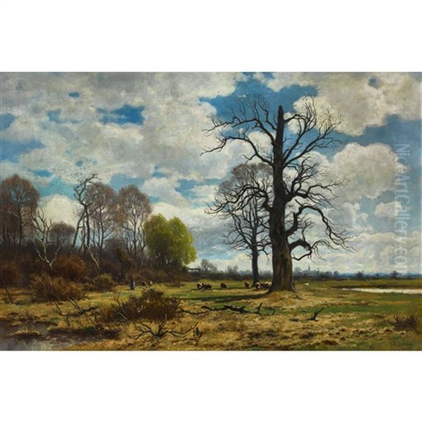 Herbstlandschaft Mit Hirtin Und Schafen - view 1