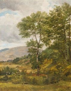 Baumreiche Landschaft Bei Bewolktem Himmel by Otto Froelicher