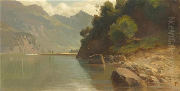 Mountain Landscape, Probably Lake Lucerne Near Buchs - view 1