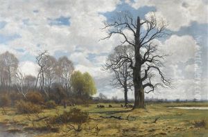 Herbstlandschaft Mit Hirtin Und Schafen by Otto Froelicher