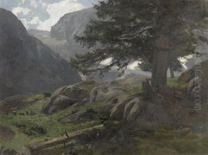 Gebirgspartie Mit Weidetieren by Otto Froelicher