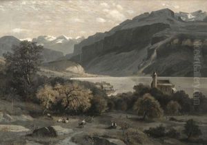Blick Auf Die Kirche Von Brienz Und Den Brienzersee by Otto Froelicher