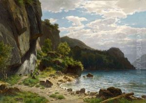Ziegenhirten Mit Herde Am Seeufer (goatherd With Flock At The Lakeside)