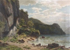 Seeuferpartie Mit Ziegenhirtin by Otto Froelicher