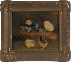 Depicting Eight Chicks In A Nest by Ben Austrian