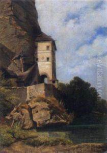 Flusslandschaft Mit Wehrturm In Salzburg by Otto Froelicher