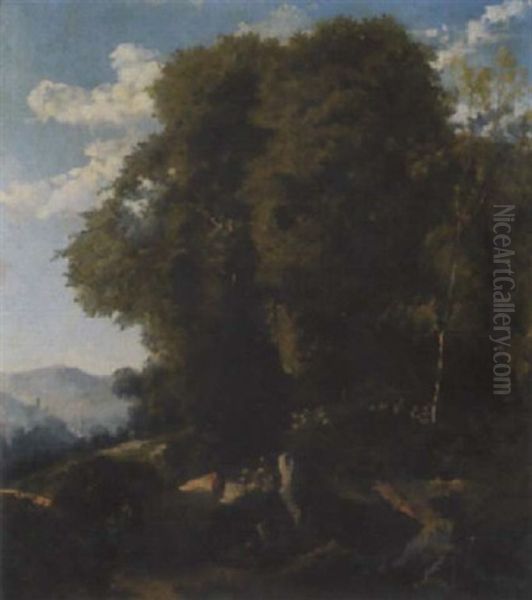Bewaldete Landschaft Mit Personenstaffage - view 1
