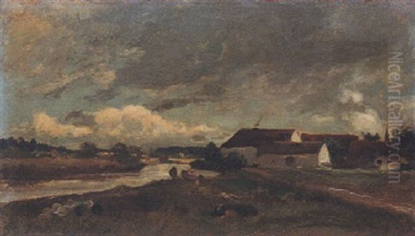 Aarelandschaft Mit Hausern Und Kuhen - view 1