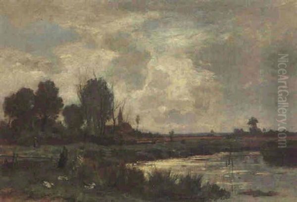 Flusslandschaft Unter Bewolktem Himmel - view 1