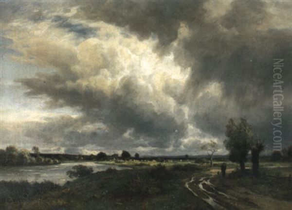 Weite Flusslandschaft Mit Aufziehendem Gewitter - view 1