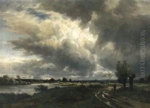 Weite Flusslandschaft Mit Aufziehendem Gewitter by Otto Froelicher