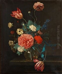 Still Life With Tulips, Peonies And Carnation by Hendrik de Fromantiou