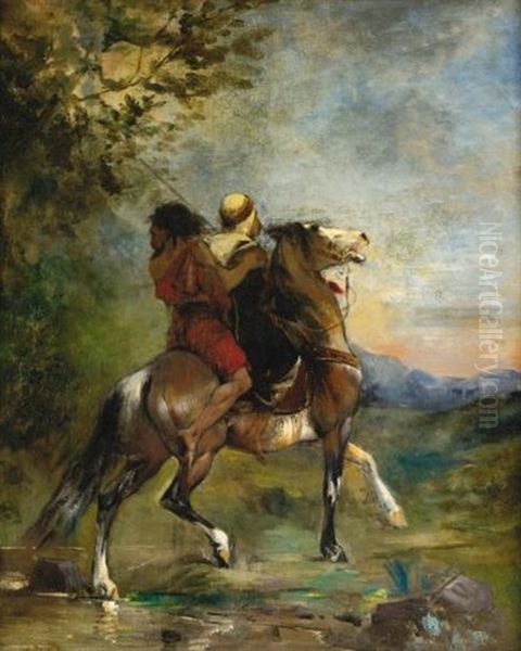 Arab A Cheval Portant En Croupe Un Fou - view 1