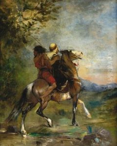 Arab A Cheval Portant En Croupe Un Fou