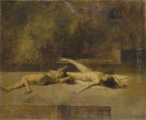 Deux Femmes Nues Allongees Sur Le Sol (une Etude Pour L'incendie) by Eugene Fromentin