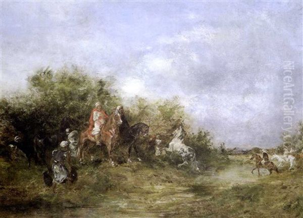 Cavaliers Arabes Passant Une Riviere Au Gue - view 1