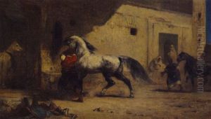 Chevaux Arabes Rentrant A L'ecurie by Eugene Fromentin