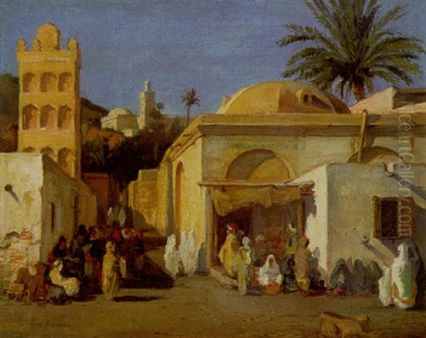 Strase In Algerien Mit Zahlreichen Handlern Und Passanten - view 1