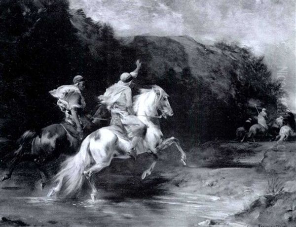 Arab Horsemen Crossing A Ford - view 1