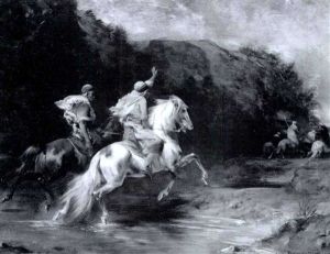 Arab Horsemen Crossing A Ford