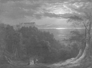Blick Auf Eine Bewaldete Anhohe Mit Einem Schloss