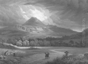 Landschaft Mit Bauern Bei Der Ernte Und Zwei Wanderern by Carl Ludwig Frommel