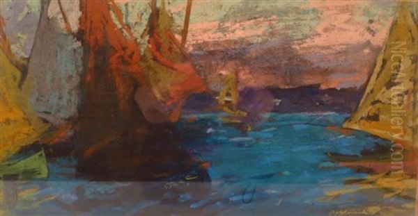Boats On Water At Sunset - view 1