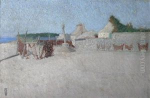 Filets Sechant Place De La Croix Concarneau by Charles Henry Fromuth