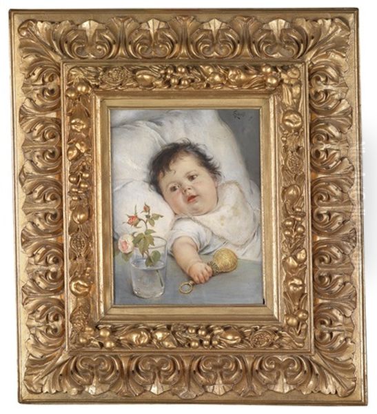 Baby Mit Rassel Und Einer Rose - view 1