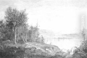 Hunter And Deer In A Dawn Panorama by Francis Shedd Frost