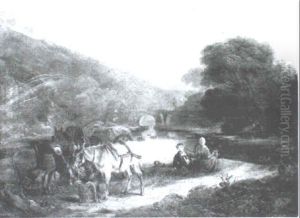 Landscape With Donkeys And Figures by George Frost