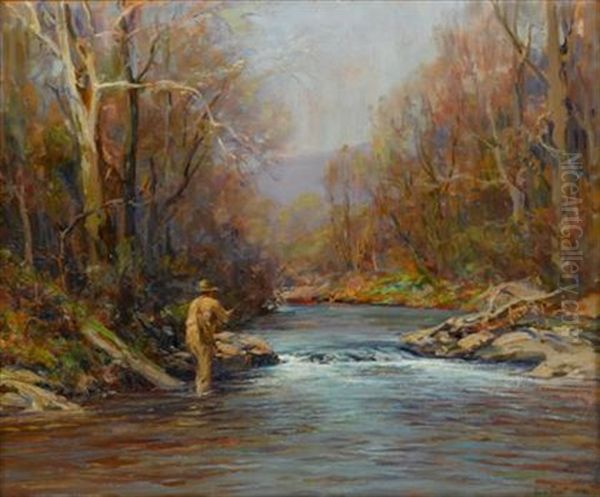 Fly Fisherman On A River - view 1