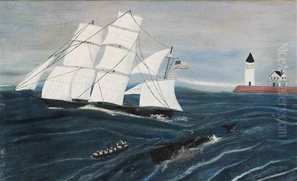 Longboats Harpooning A Whale - view 1