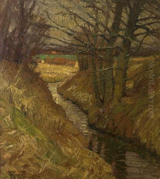Abendliche Landschaft Mit Bachlauf - view 1