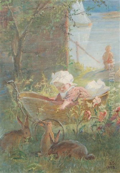 Child And Rabbits - view 1