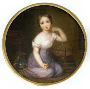 A Young Girl's Grief: A Young Girl Seated Holding A Dead Bird Beside A Birdcage, In An Interior by Carl Fruhwirth