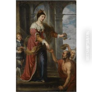 A Female Saint Giving Alms, Saint Elizabeth Of Hungary (?) by Philip Fruytiers