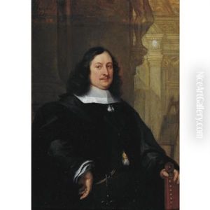 Portrait Of David Teniers Wearing A Black Cloak And White Collar, Resting His Left Hand On A Chair