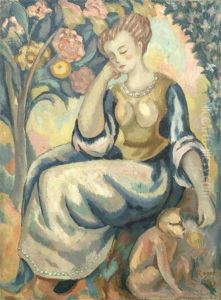 Woman And A Monkey In A Garden